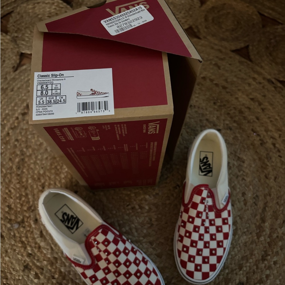 Vans Red and White Checkered Classic Slip-Ons